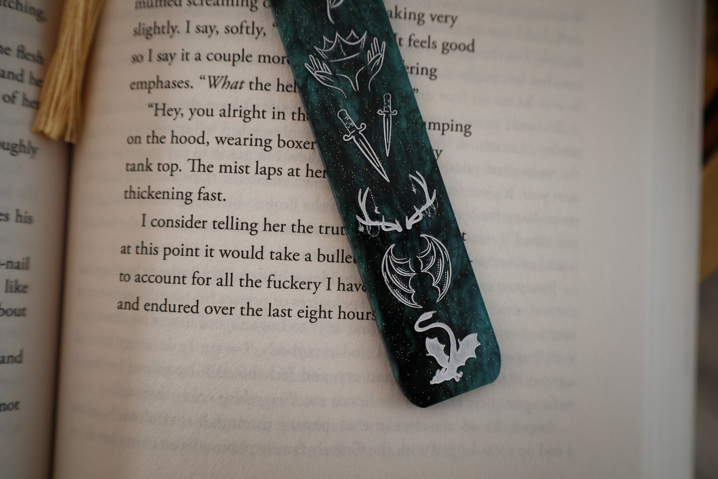 Handmade Acrylic Bookmark - Fantasy Icons - Emerald - Bookish Gifts