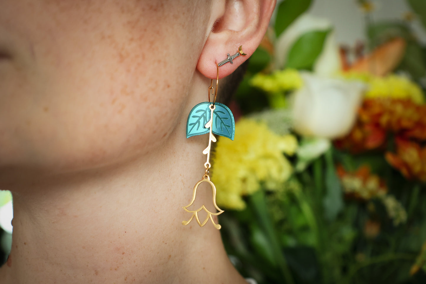 Forest Goddess Mismatched Flower Earrings