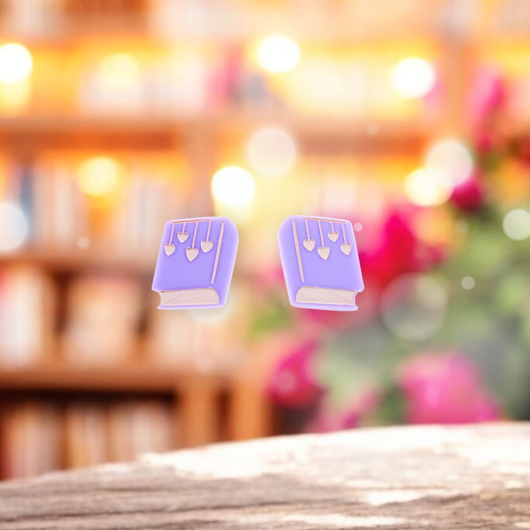 Mini Lavender Romance Book Studs - Acrylic Earrings - Handmade Bookish Jewellery