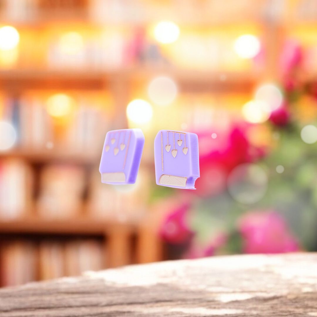 Mini Lavender Romance Book Studs - Acrylic Earrings - Handmade Bookish Jewellery