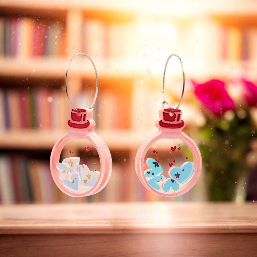 Love Potion Hoop Earrings - Acrylic Earrings - Handmade Fantasy Jewellery