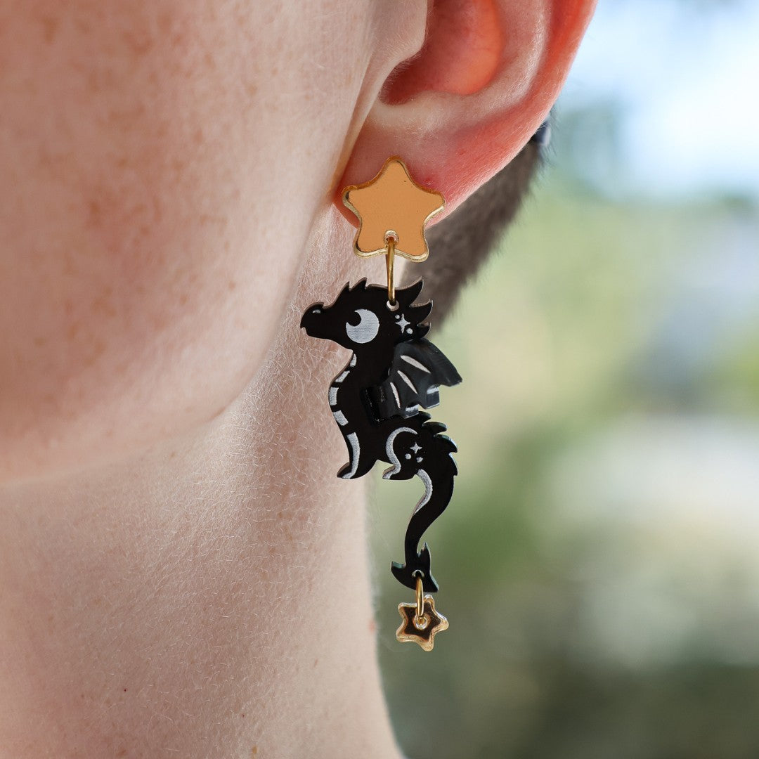 NEW 3D ‘Cosmo’ Dragon Dangles - Acrylic Dangle Earrings - Handmade Fantasy Jewellery