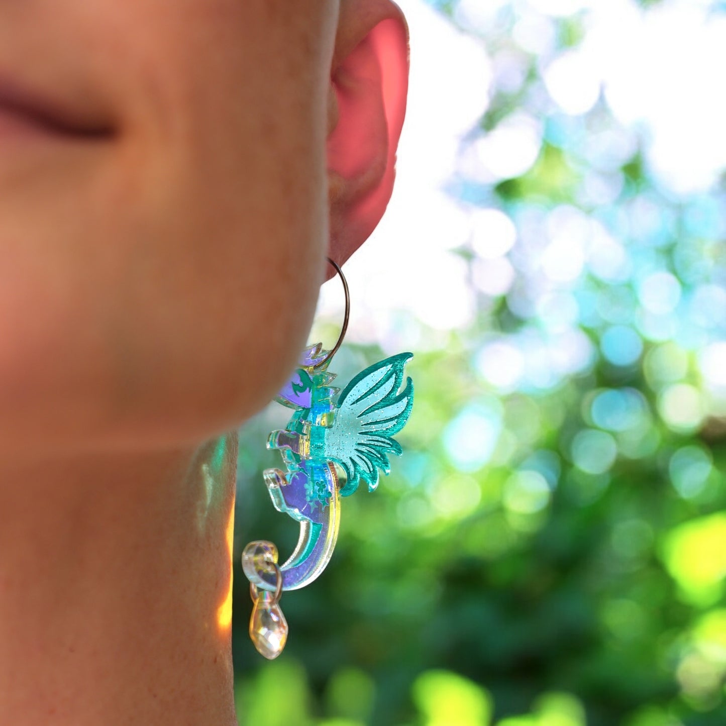 NEW 3D ‘Faye’ Iridescent Fairy Dragon Earrings - Blue - Handmade Fantasy Jewellery