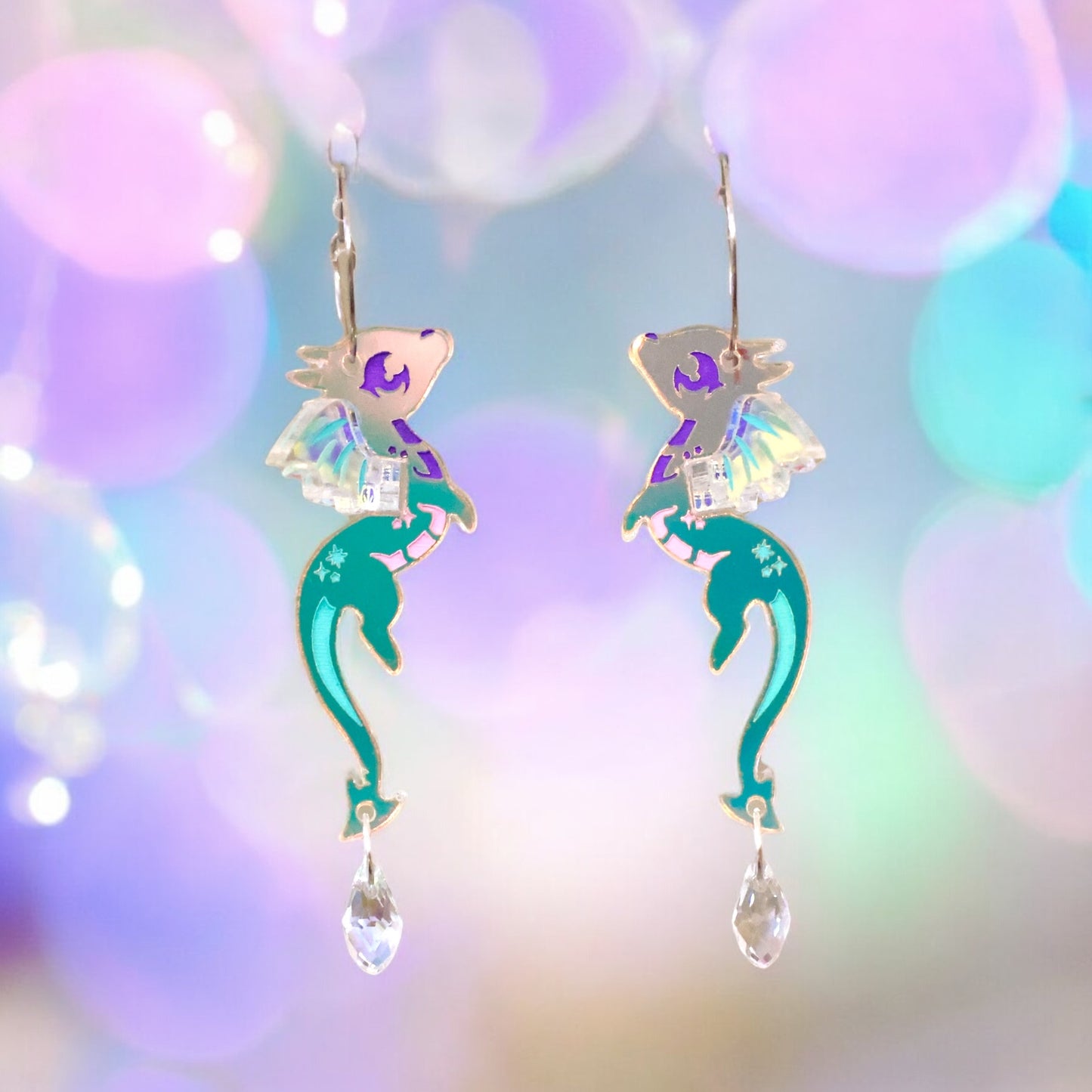 NEW 3D ‘Iris’ Iridescent Dragon Hoop Earrings - Handmade Fantasy Jewellery