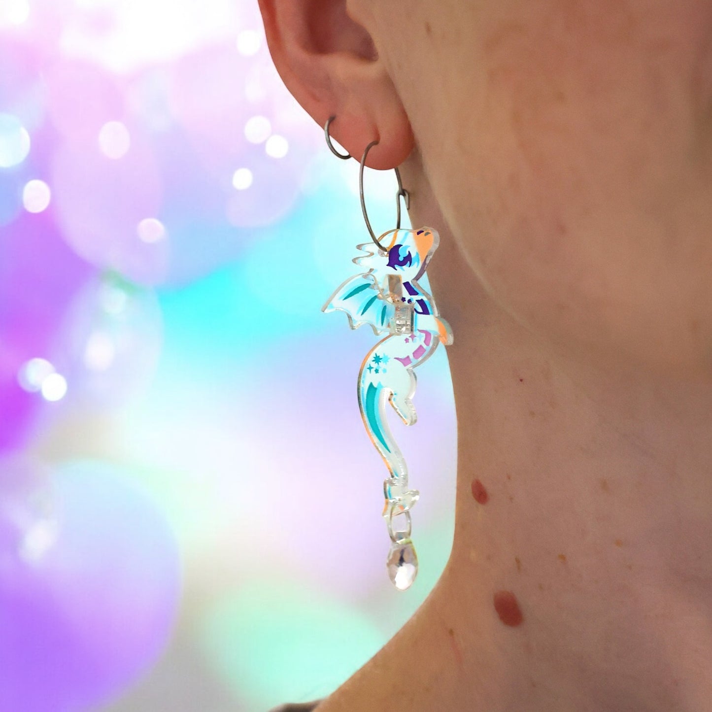 NEW 3D ‘Iris’ Iridescent Dragon Hoop Earrings - Handmade Fantasy Jewellery