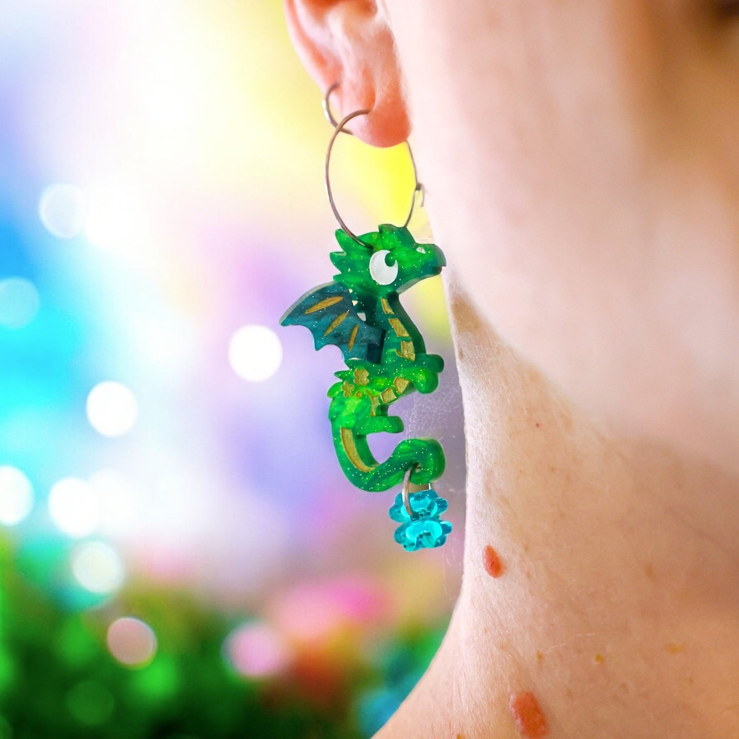 NEW 3D St. Patrick’s ‘Paddy’ Dragon Hoop Earrings - Handmade Fantasy Jewellery