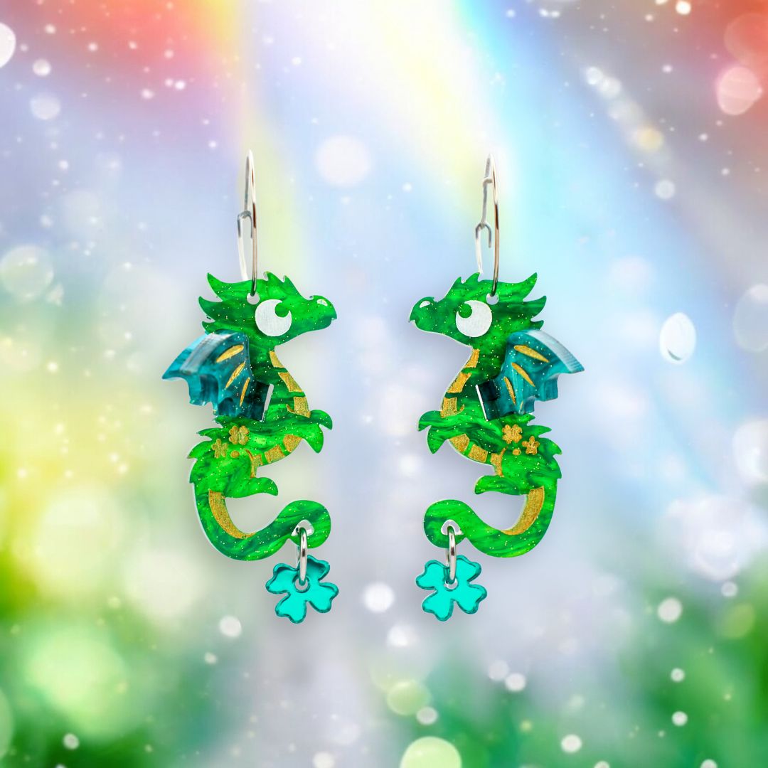 NEW 3D St. Patrick’s ‘Paddy’ Dragon Hoop Earrings - Handmade Fantasy Jewellery